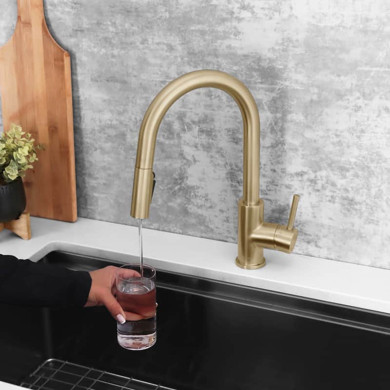 Modena Single Handle Brushed Gold Pull Down Kitchen Faucet with Reversible Osmosis