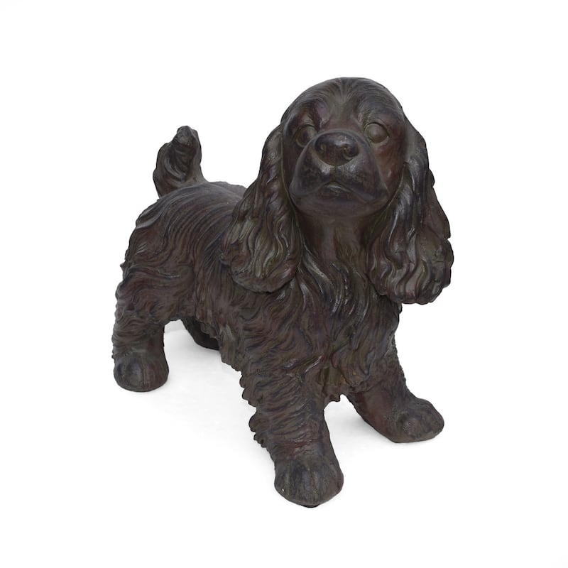 Cast Stone Cocker Spaniel Dog Statue Outdoor Garden Sculpture Brown Finish No Assembly Required - 15.50