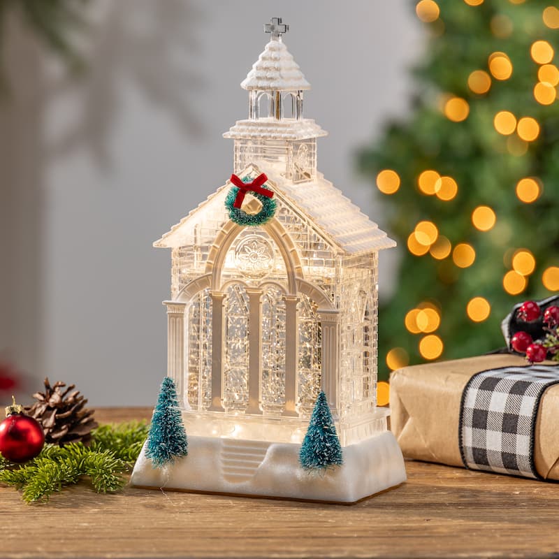 11.4 in Lighted Church Spinning Water Globe