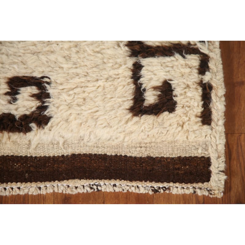 Anatolian Beige Turkish Runner Rug Handmade Geometric Wool Carpet - 3'6"x 12'4"