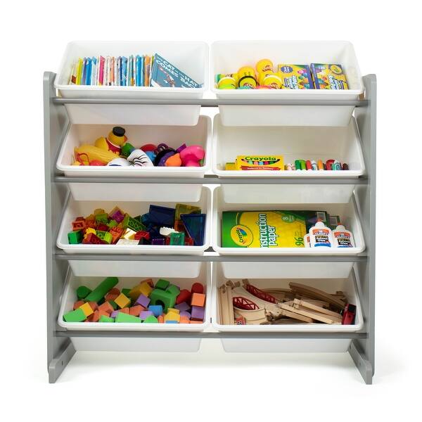 Humble Crew Toy Storage Organizer, 8 Large Storage Bins, Grey/White