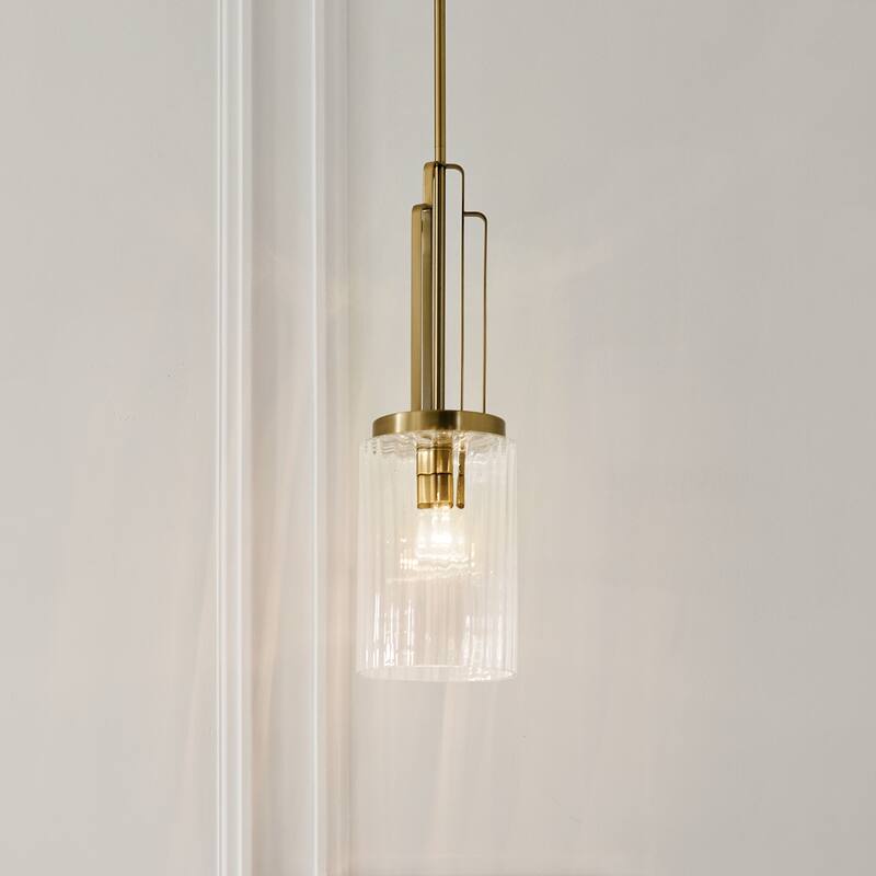 Kichler Kimrose 1 Light Mini Pendant with Clear Fluted Glass in Brushed Natural Brass