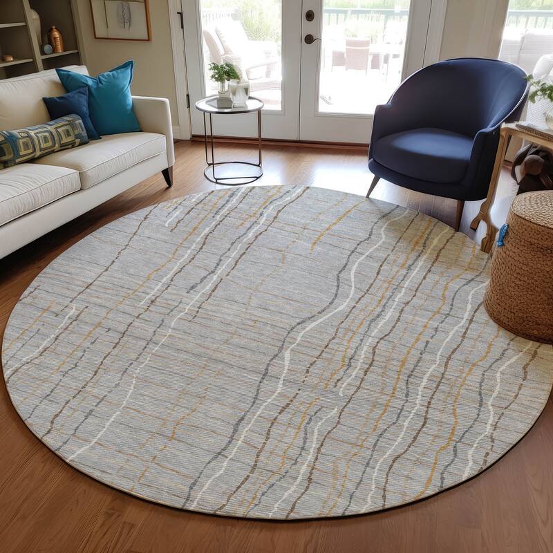 Machine Washable Indoor/ Outdoor Modern Century Chantille Rug - Gray - 8' x 8'