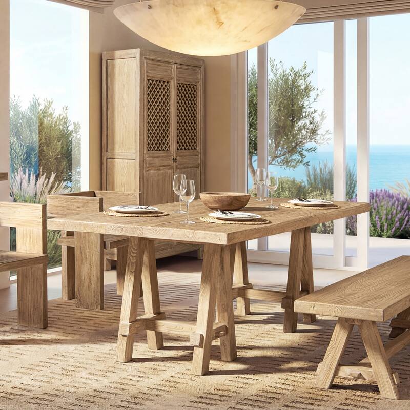 Jennifer Taylor Home Hawthorne 84" Solid Reclaimed Elm Trestle 8-Person Dining Table