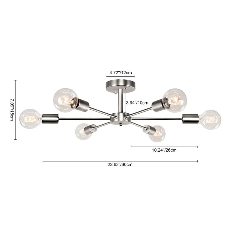 6 - Light Modern Metal Sputnik Semi-Flush Mount Lighting