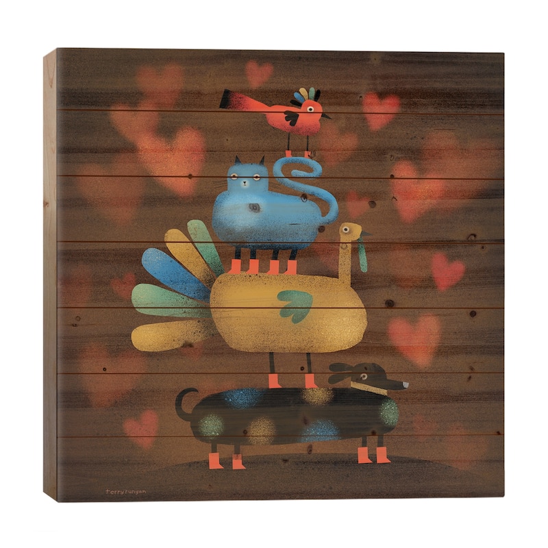 Freindsgiving! Print On Wood by Terry Runyan - Multi-Color - 26x26x1.5