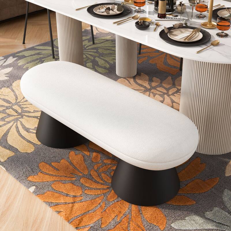 Christopher Knight Home - Nathan Upholstered Dining Bench, 2-Step Assembly Entryway & Bedroom Ottoman with Black Iron Legs