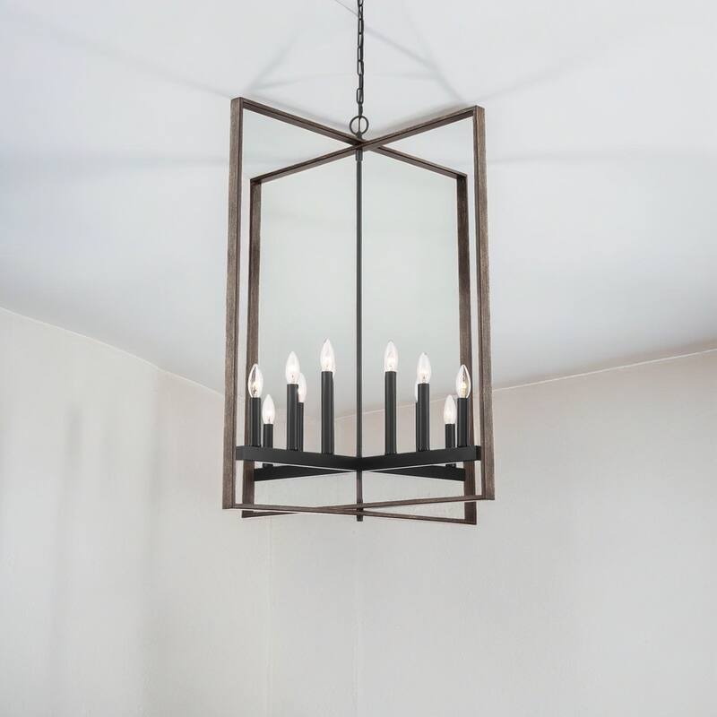 Acroma 12-light Geometric Large Farmhouse Chandelier - Weathered Walnut