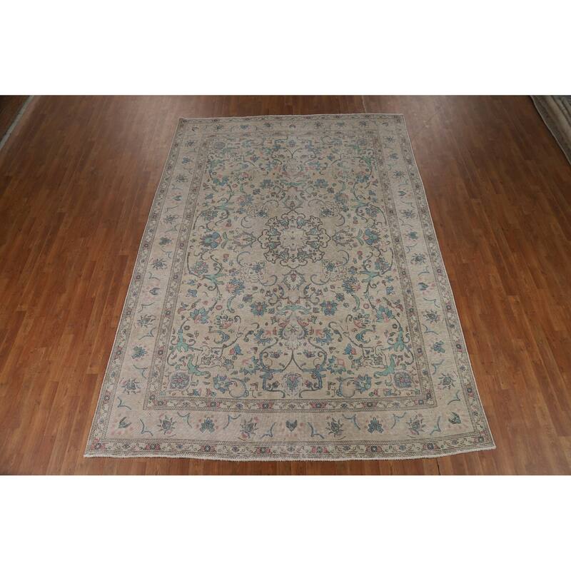 Floral Tabriz Persian Area Rug Traditional Hand-Knotted Wool Carpet - 7'9"x 10'11"
