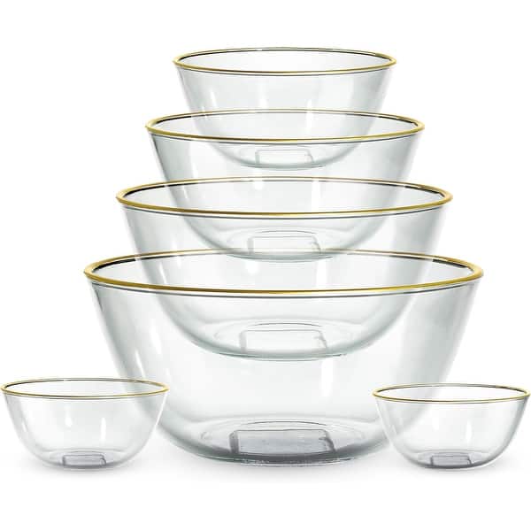 COOK WITH COLOR 12 Pc Glass Nesting Mixing Bowl Set with Lids for Cooking and Prep - Gold Rim
