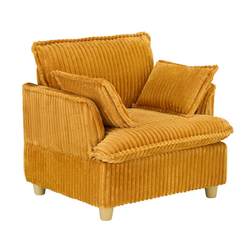 Single Sofa with Ottoman, Comfy Corduroy Upholstered Armchair, Lounge Chair with Throw Pillows for Living Room, Balcony