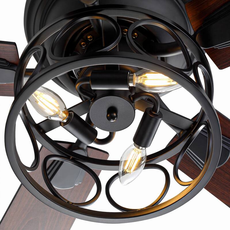 52-inch Flush Mount Caged Ceiling Fan with Light and Remote(5 Reversible Blades)