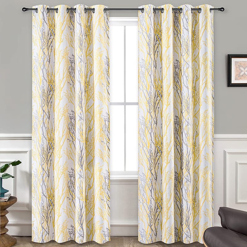 Tree Branch Grommet Window Curtain Panel - 52"W X 96 "L - Yellow