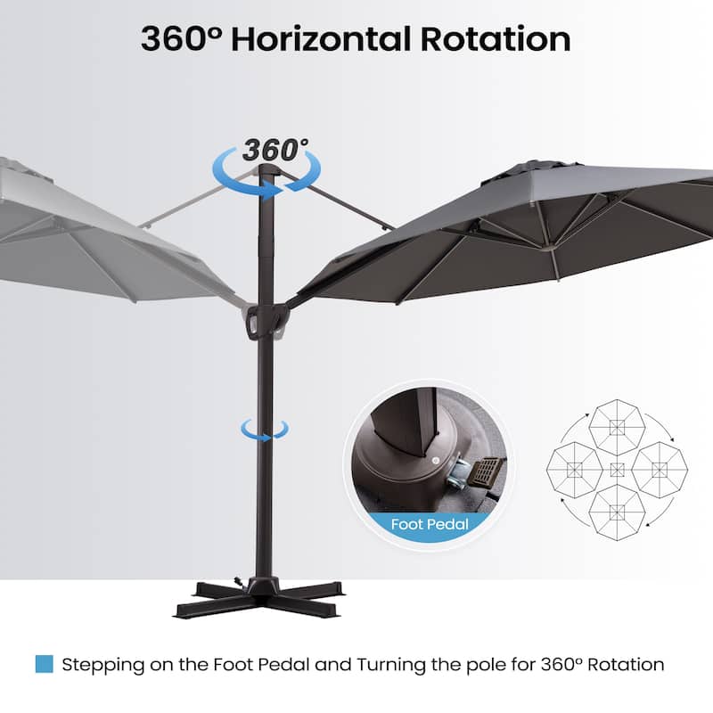 10ft Round Patio Offset Cantilever Umbrella Outdoor Hanging Umbrella with Cross Base