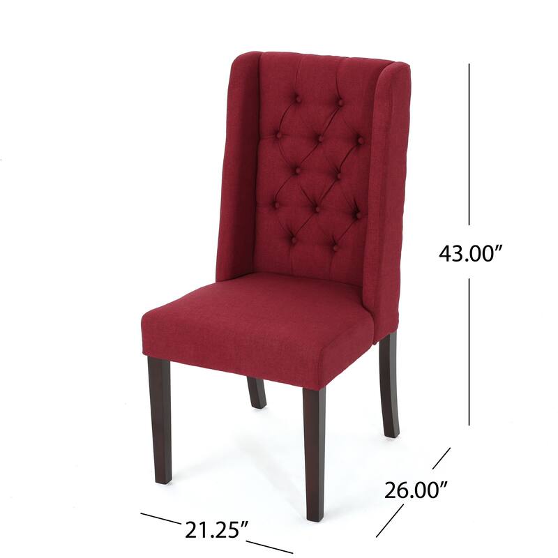 Tufted Red Fabric Dining Chairs Set of 2, Dining Chairs with High Back & Birch Wood Legs Dining Room Furniture Conference Chairs