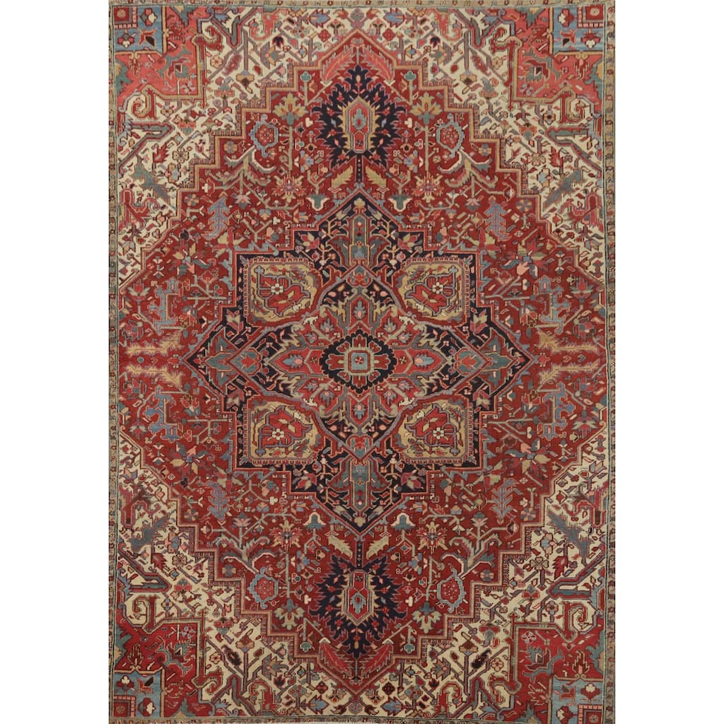 Hand Knotted Oriental 100% Wool Carpet Traditional Medallion Oranges & Rust Heriz (serapi) Area Rug - 11' 9'' X 8' 6''