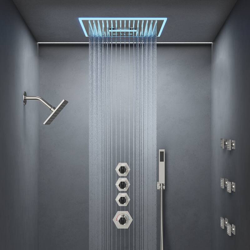 GRANDJOY LED Music Shower System 16" & 6" Dual Shower Heads with 6 Body Jets