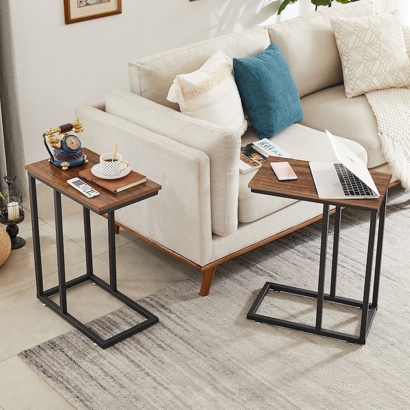 VECELO C-Shaped End Table Small Side Table Sofa Table with Metal Frame C-Shaped Couch Table for Sofa Laptop Coffee Snack
