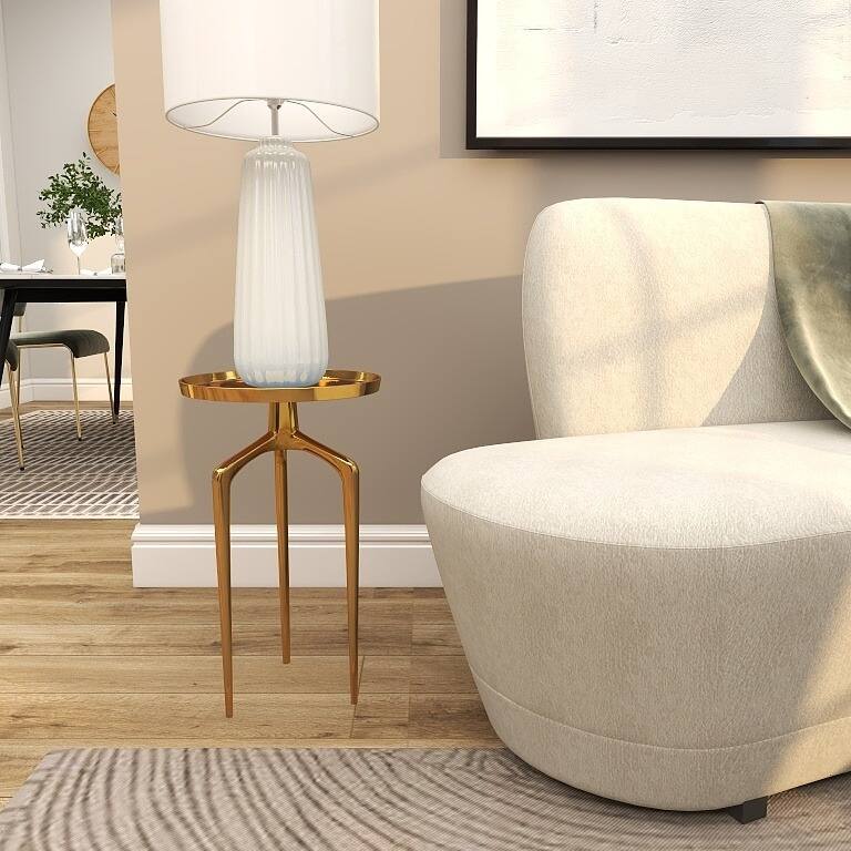 Aluminum Metal Tray Inspired Top Accent Table with 3 Tripod Legs - Gold, Silver or Black - Roche River Decor