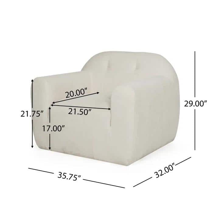 Roomfitters Oversized Modern Lounge Chair with Rounded Arms and Tufted Backrest for Living Room or Office, Cream