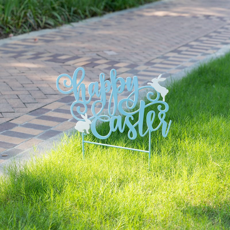 Glitzhome 24"L Metal Happy Easter Yard Stake Word Sign Wall Decor