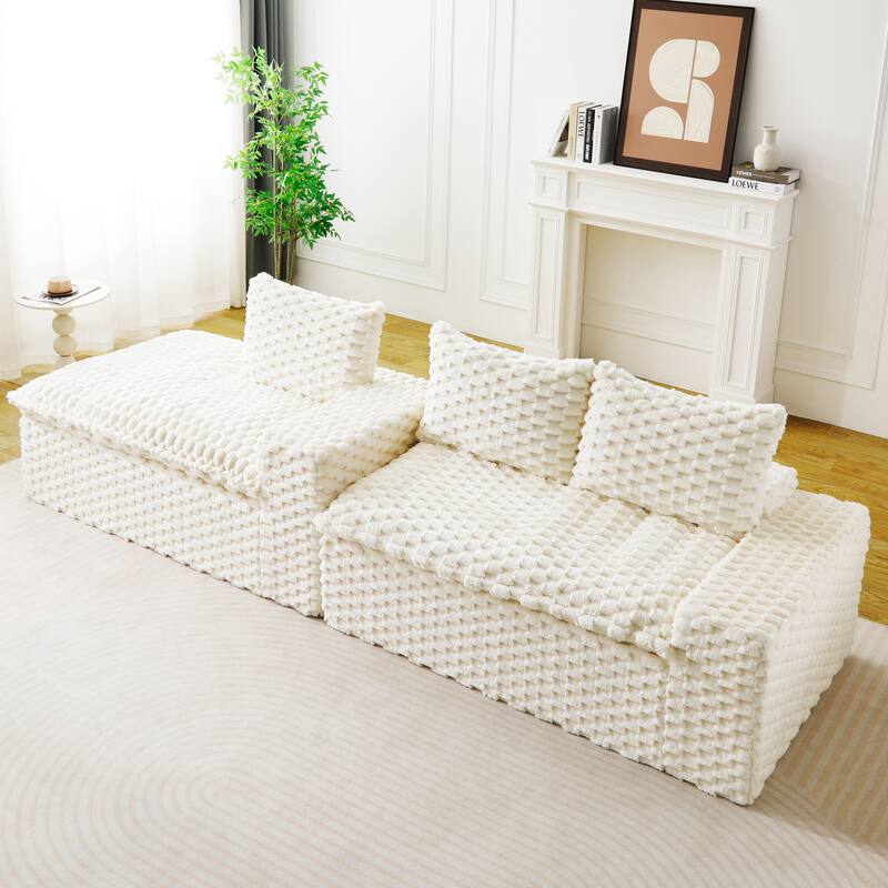 L-Shaped Sleeper Sectional Sofa Convertible Straight Sofa, Loveseat and Chaise Lounge Set for Living Room