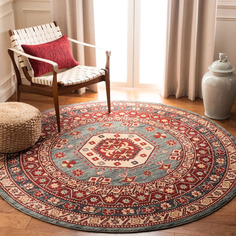 SAFAVIEH Mahal Oneida Traditional Oriental Rug - 6'7" Round - Turquoise/Cream