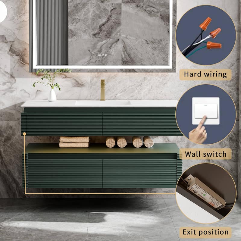 Modland 48" Modern Wall-Mounted Single Sink Bathroom Vanity with Engineered Stone Countertop,Soft-Close Drawers