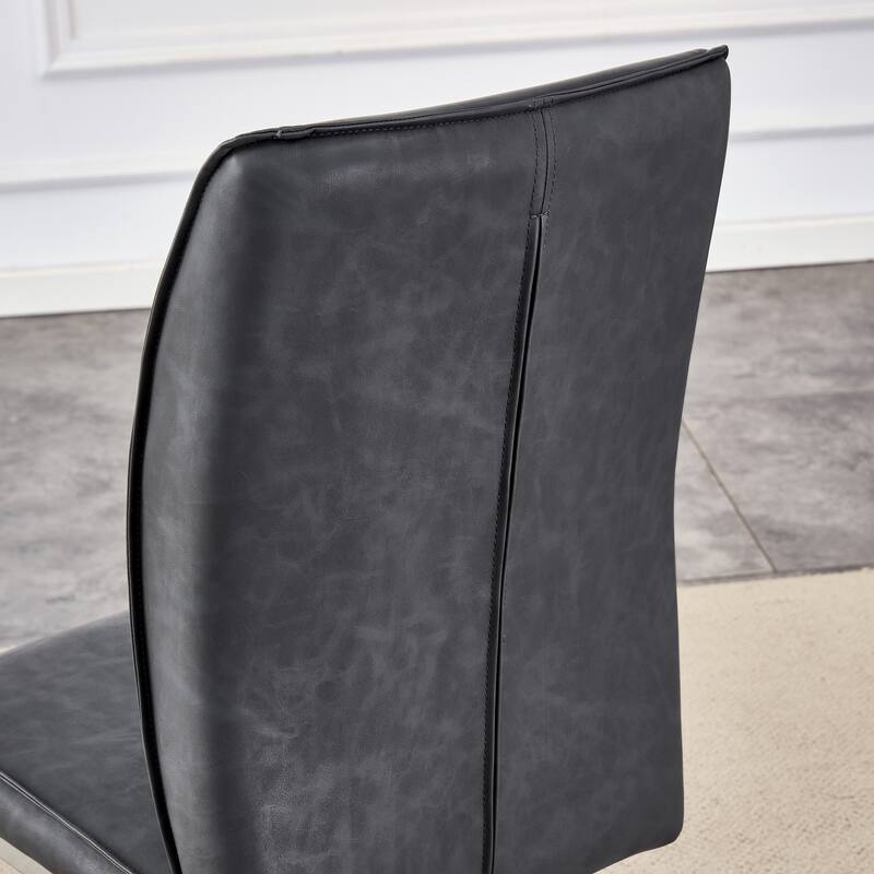 5-Piece Dining Table Set with Marble Pattern, Chair With Arched Metal Silver Leg, Adjustable Feet and Non-slip Pads Black