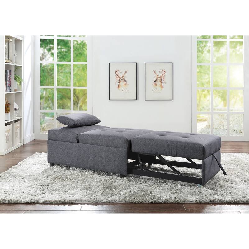 Home Adjustable Hidalgo Pull-out Sleeper PU Leather Sofa Bed- Beige