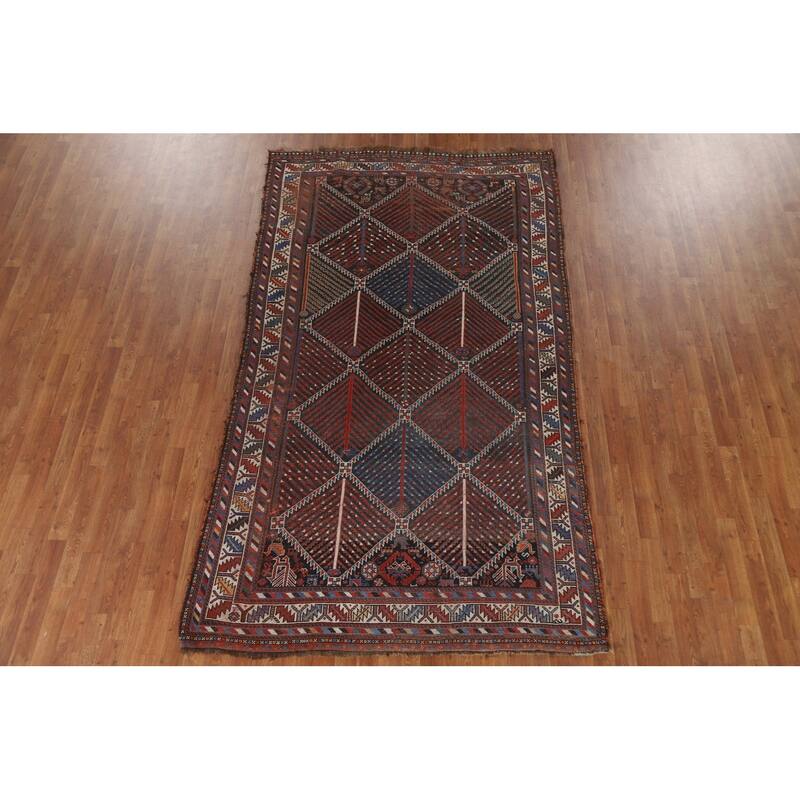 Pre-1900 Antique Qashqai Persian Area Rug Handmade Wool Carpet - 5'4"x 9'5"