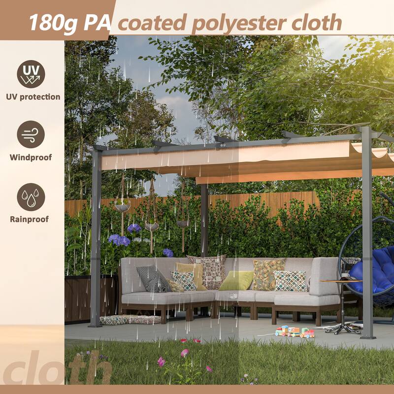 GDFStudio - Isabella Outdoor Aluminum Pergola with Retractable Canopy Shelter