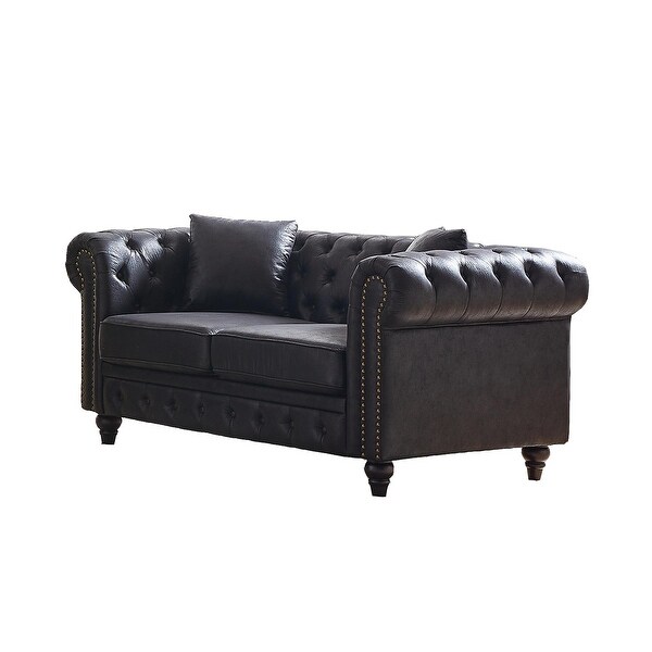 Chesterfield Sofa ブラック 2人掛け Tech Fabric Sofa, Chesterfield Design, Solid Wood Frame, Button