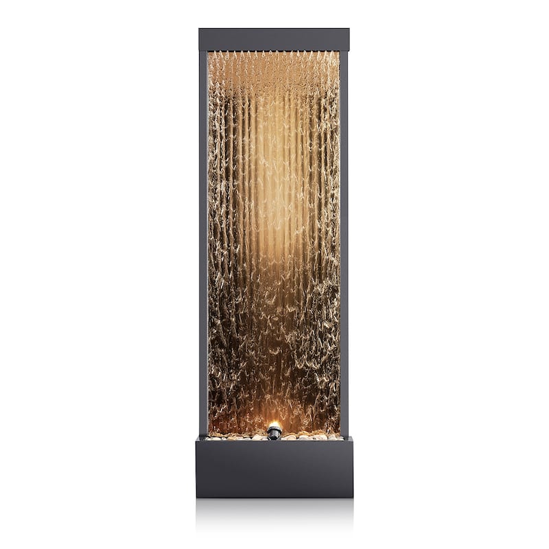 Alpine Corporation 72" Zen Mirror Waterfall Fountain with LED Lights and Stones