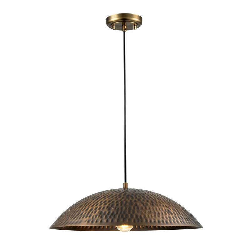 1-Light Industrial Vintage Antique Bronze Dome Pot Lid Pendant Light - 19.69 in. W x 5.91 in. H