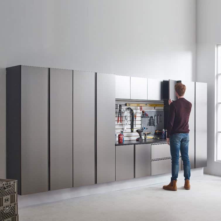 Nova Series Wood Utility Storage Garage Cabinet in Metallic Gray