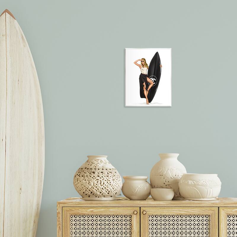 Stupell Trendy Surfer Girl in Black Wall Plaque Art Design By Ziwei Li