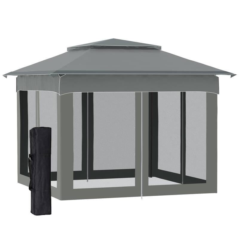 11x11 Foot Pop Up Canopy with Removable Netting, Outdoor Gazebo Shelter for Backyard and Garden - Grey