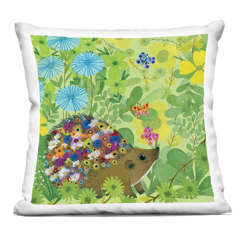 Stupell Happy Hedgehog & Flowers Decorative Printed Throw Pillow Design by Kay Widdowson - Accent - Polyester - Green - Single