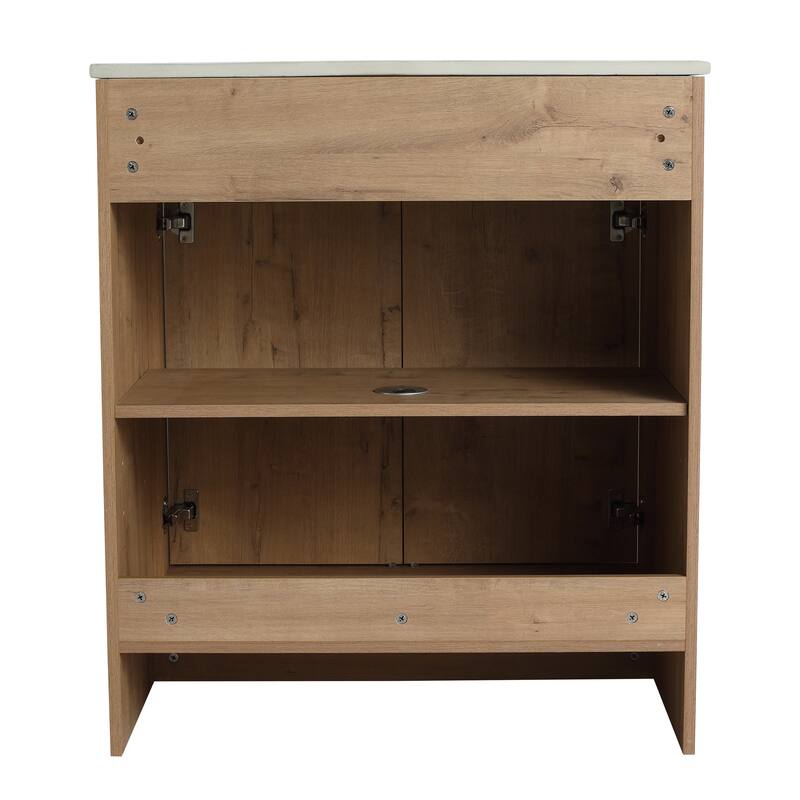 Freestanding Bathroom Vanity with Ceramic Sink, Adjustable Shelf, Metal Handles, Soft Closing Hinges - 30in L Plywood