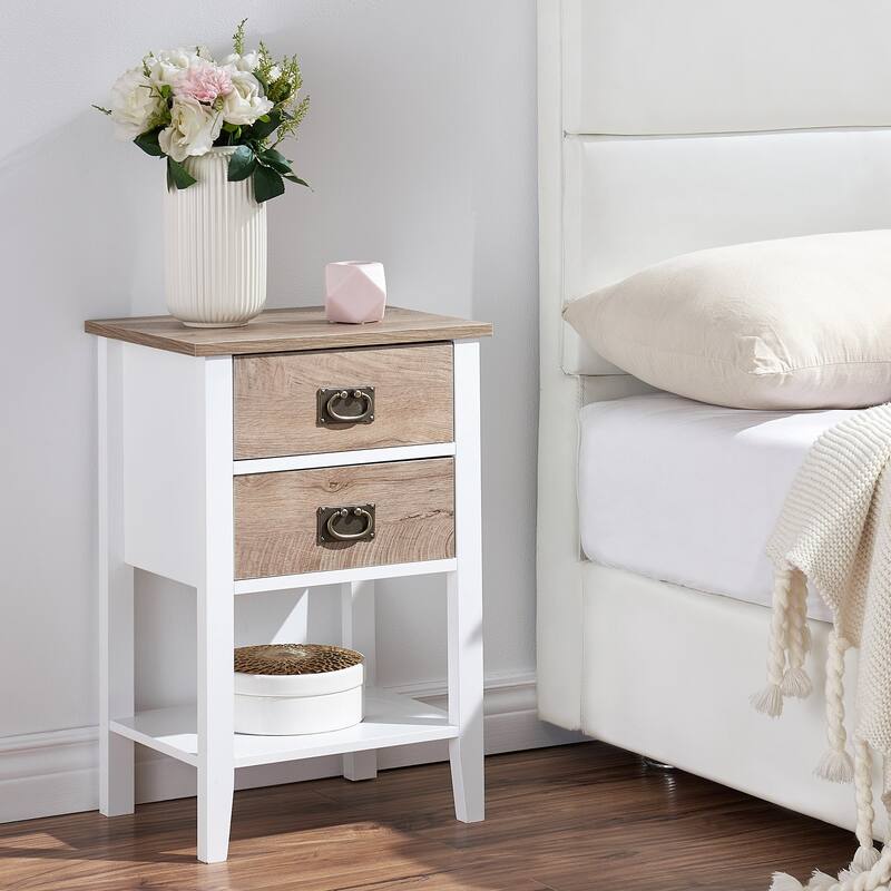 Javlergo Wood Nightstand with 2-Drawer and Storage Shelf, Set of 2