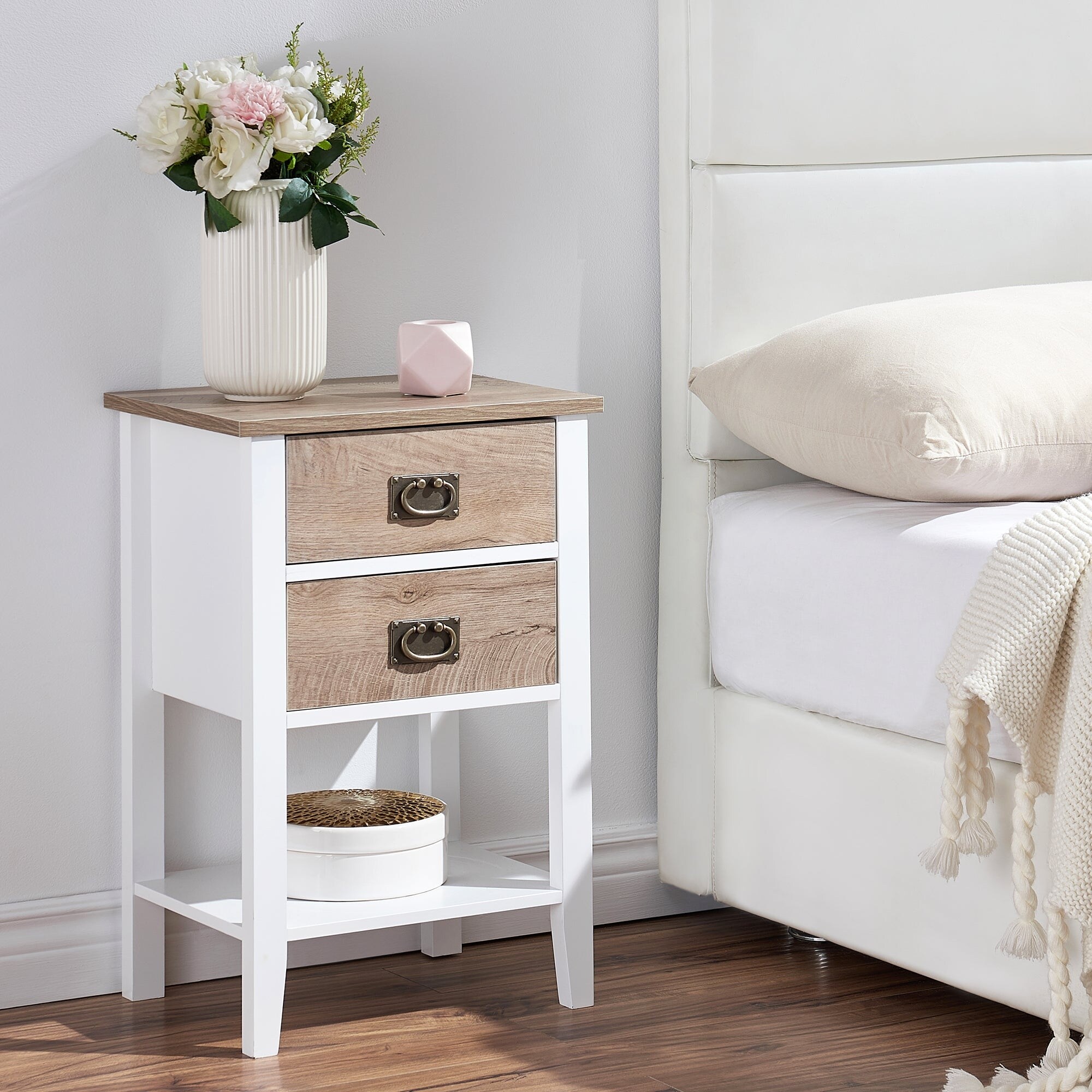 Benjara 21.54 in. Black and Silver 2-Drawers Wooden