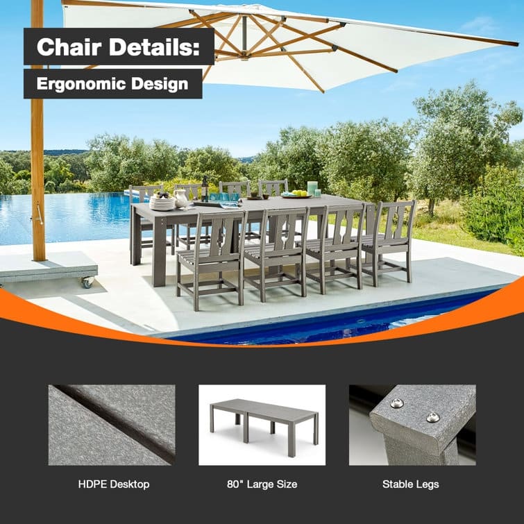 Outdoor HDPE Dining Table Set, Dining Table, Gray