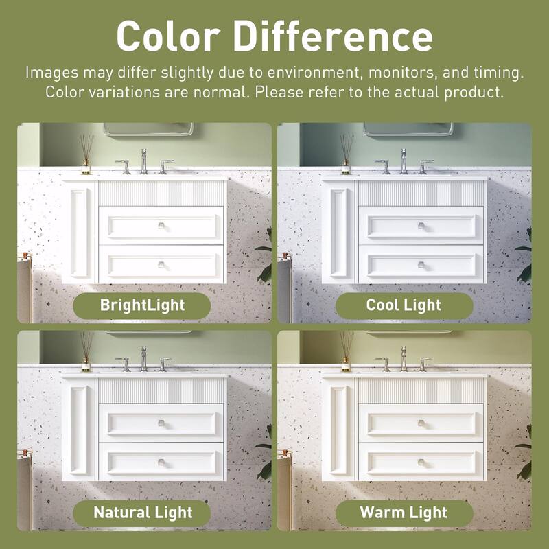 30" Wall Mounted Bathroom Vanity - Floating Storage Cabinet with 2 Drawers and 3-Hole Single Ceramic Sink