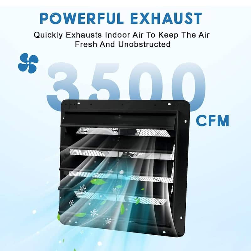 Wall Mounted Automatic Shutter Exhaust Fan, Low Noise for Attic, Garage, Greenhouses