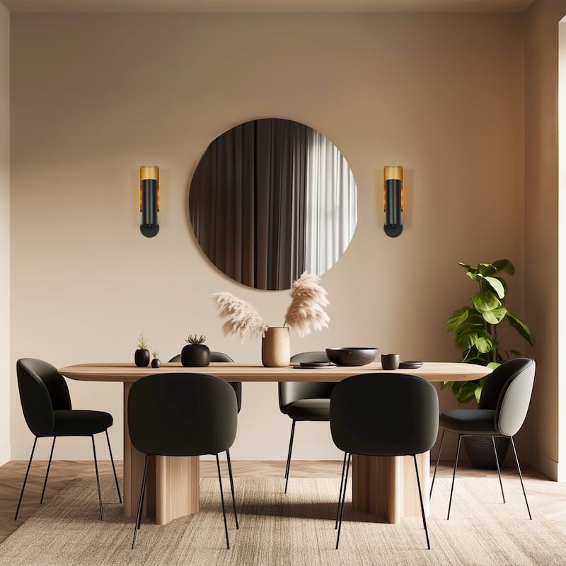 Modern Farmhouse Metal Cylinder Reversible Black Gold Bathroom Sconce for Foyer - L15"*W4.6"