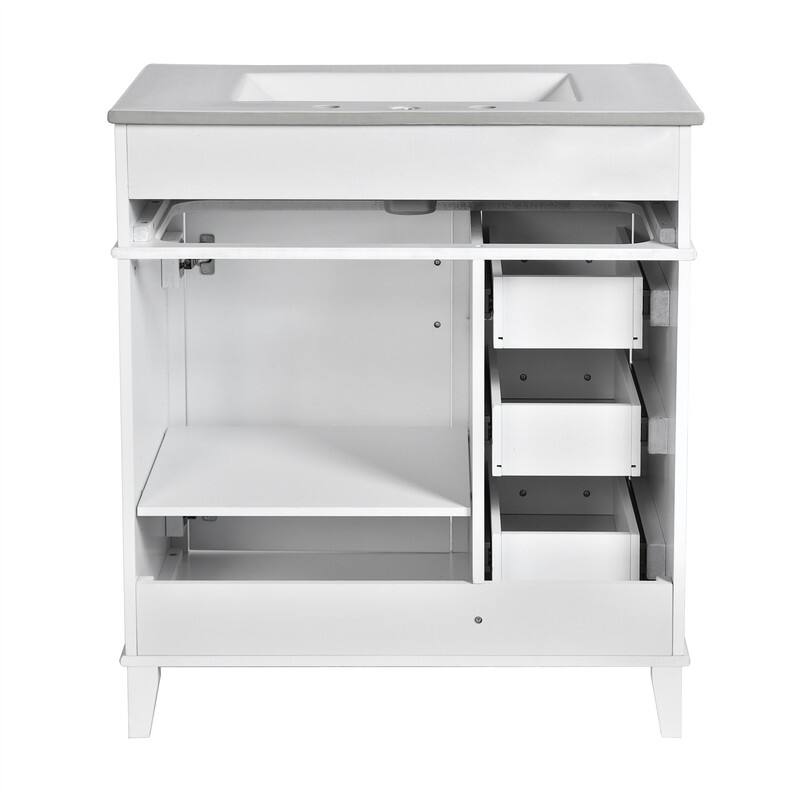 Modern Freestanding Bathroom Vanity with 30-Inch Ceramic Sink, Soft Close Storage Cabinet with 3 Drawers & Adjustable Shelf