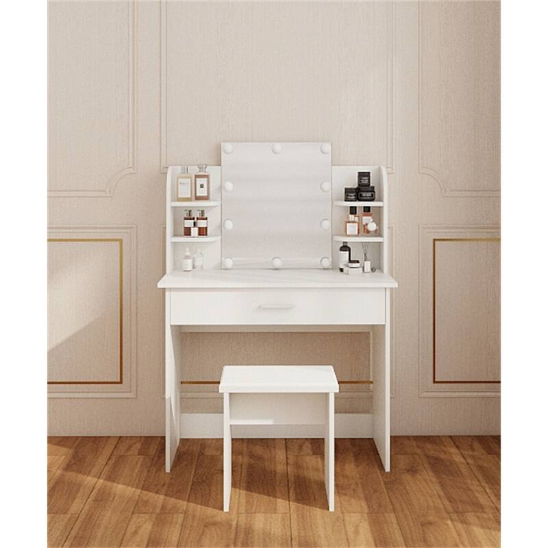 Modern White Vanity Table with Adjustable Mirror