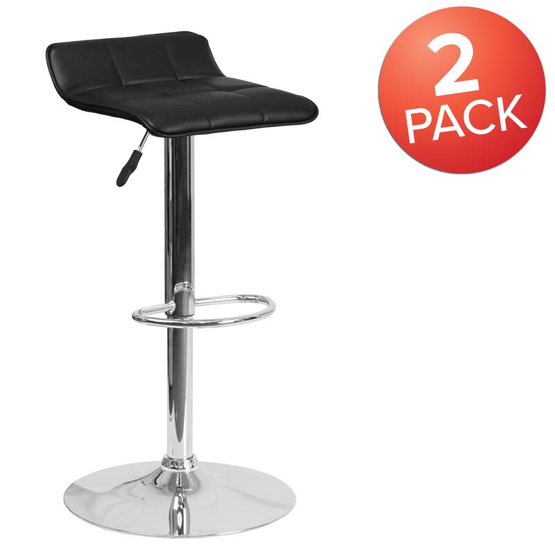 2 Pack Contemporary Vinyl Adjustable Height Barstool with Quilted Wave Seat