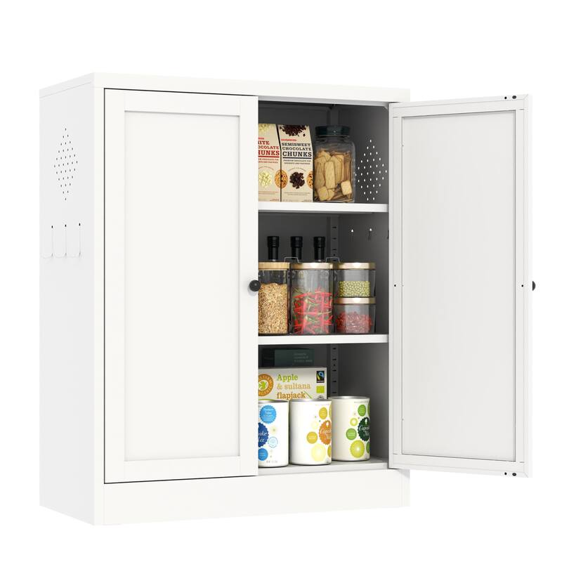 Anmytek 34.6" White Metal Freestanding Pantry Cabinet Adjustable Shelves Kitchen Storage Organizer